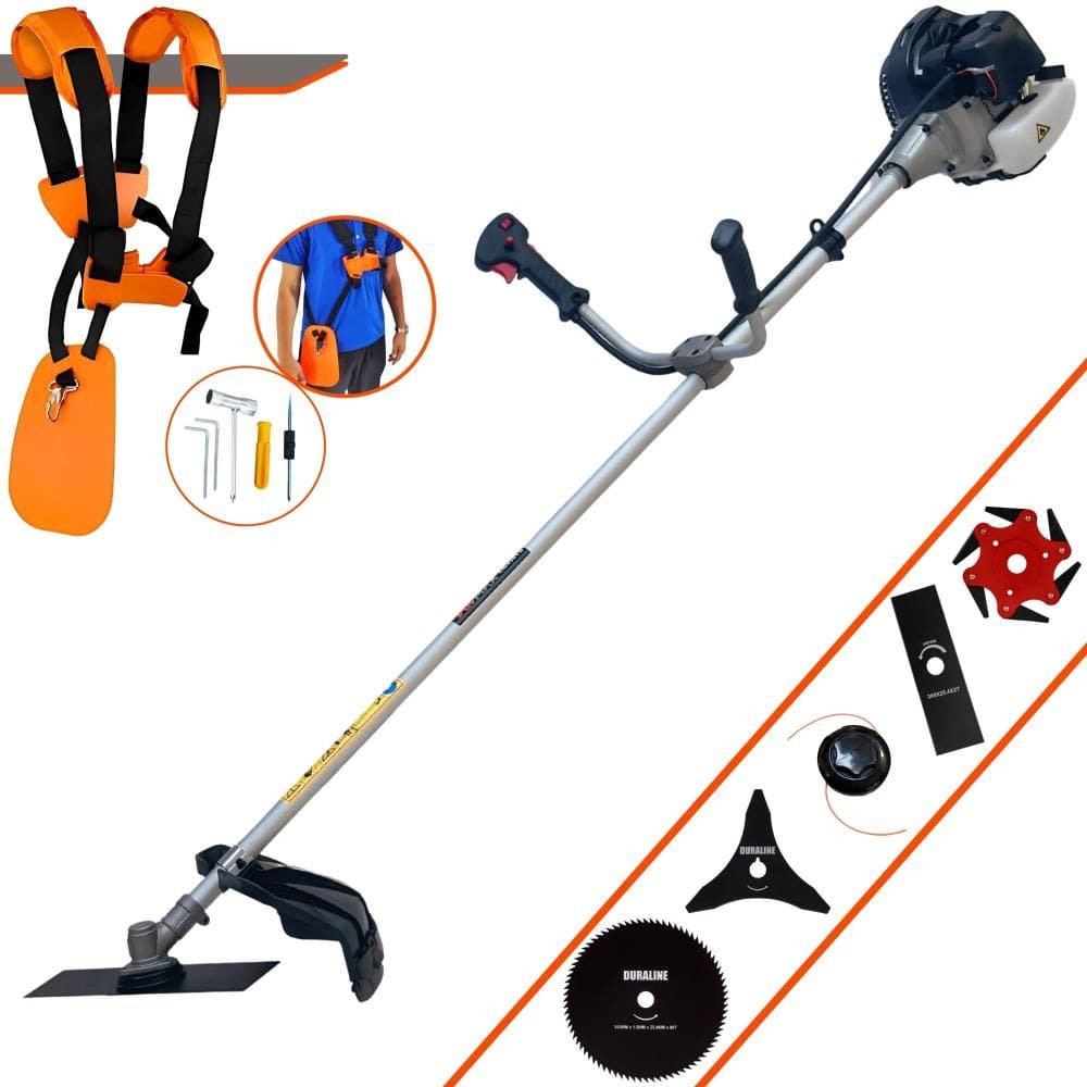 Roçadeira Cortador de Grama Lateral Anmax CG430B À Gasolina 2T 43cc 1,7HP C/ Carretel + Faca 2 Pontas + Faca 3 Pontas + Faca 6 Pontas e Faca 80 Dentes