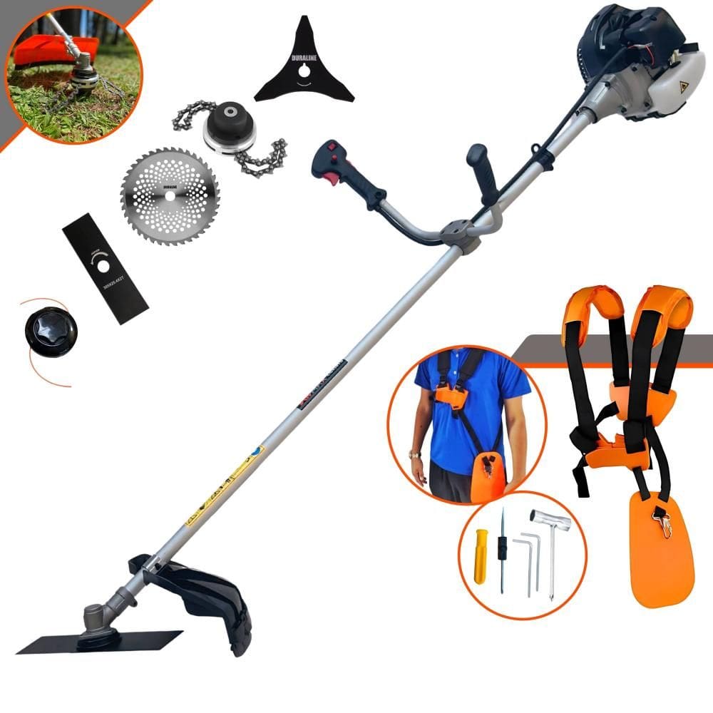 Roçadeira À Gasolina Anmax CG430B 43cc 1,7HP 12.000rpm Alta Performance Com Cabeçote de Nylon + Facas 2 Pontas, 3 Pontas, 40 Dentes e Trimmer