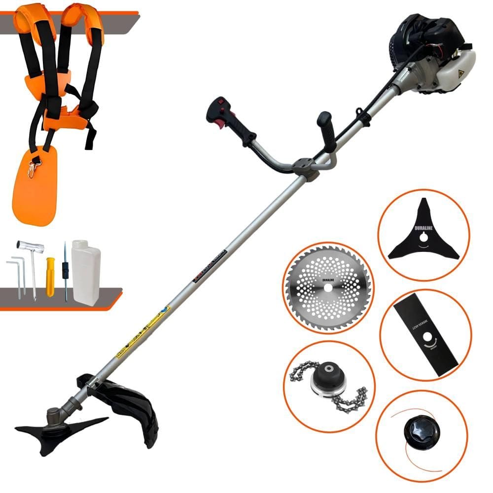 Roçadeira Multifunções Anmax CG430B À Gasolina 43cc 1,7HP Alta Rotação Para Todos os Tipos de Trabalho Com Carretel Nylon + Kit de 4 Lâminas de Cortes