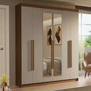 Guarda-Roupa Casal 6 Portas Batentes com Espelho Rustic/Crema/Rustic Saturno Madesa