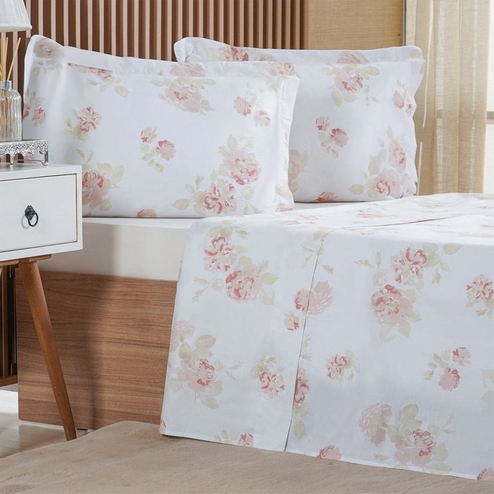 Jogo de Cama Queen 4 Pçs 200 Fios 100% Algodão 160x200x35cm