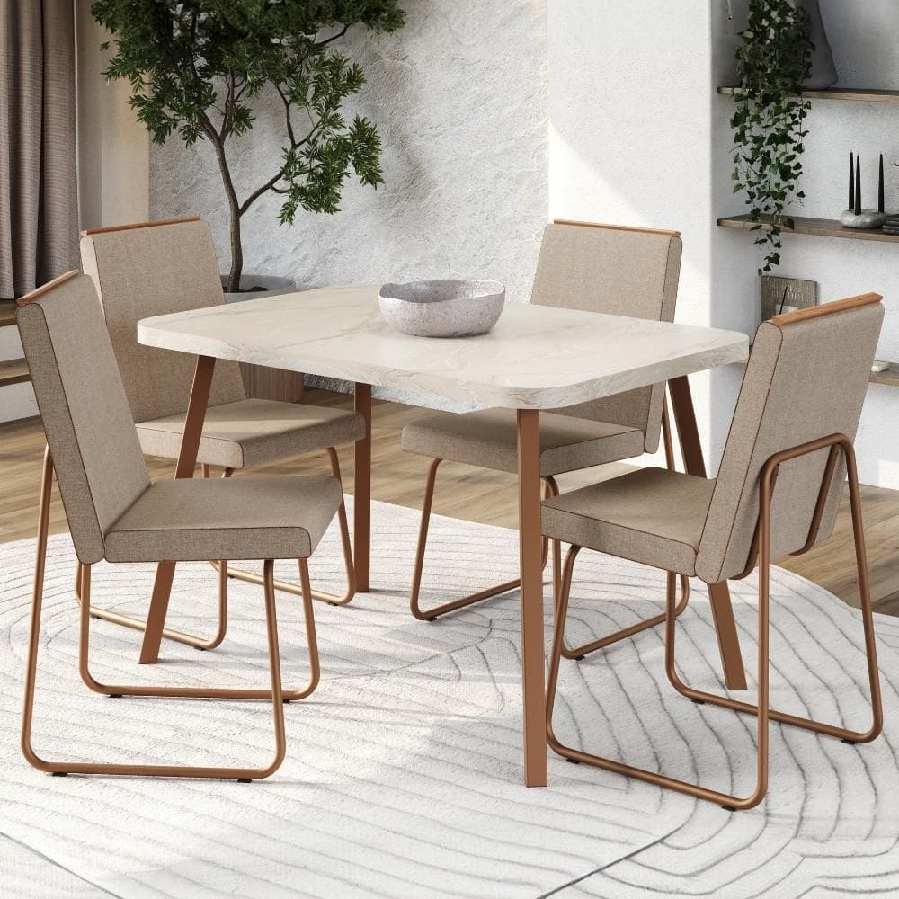 Conjunto Sala de Jantar 4 Cadeiras Treviso Carraro Petra e Rosê