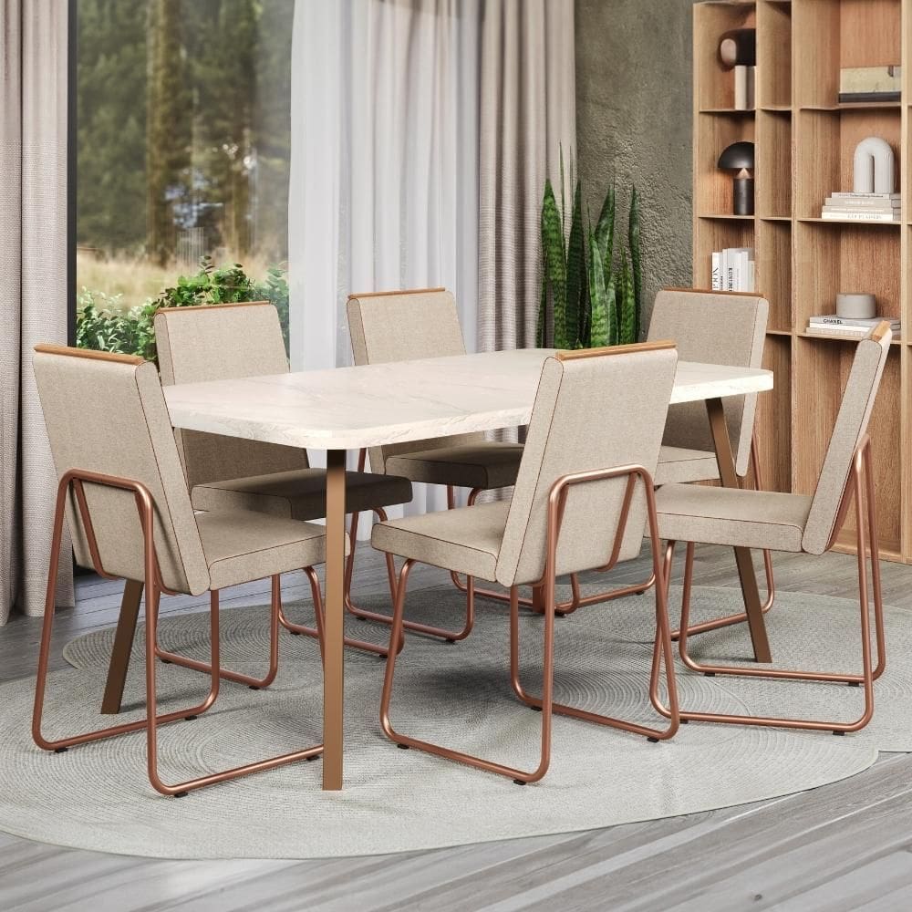 Conjunto Sala de Jantar 6 Cadeiras Parma Carraro Petra e Rosê