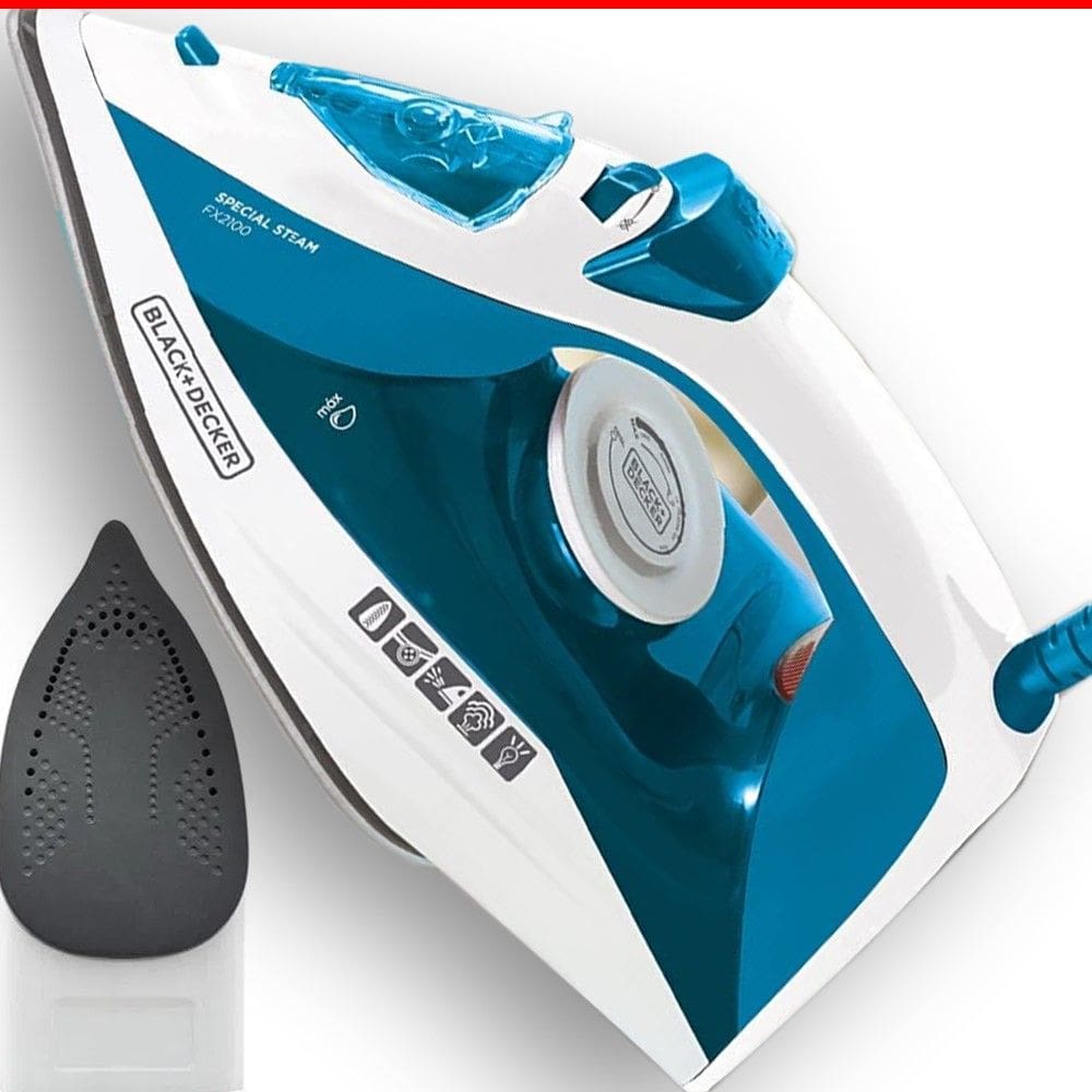 Ferro de Passar Roupa Black Decker a Vapor 1200w FX2100-BR Branco e Azul Base antiaderente