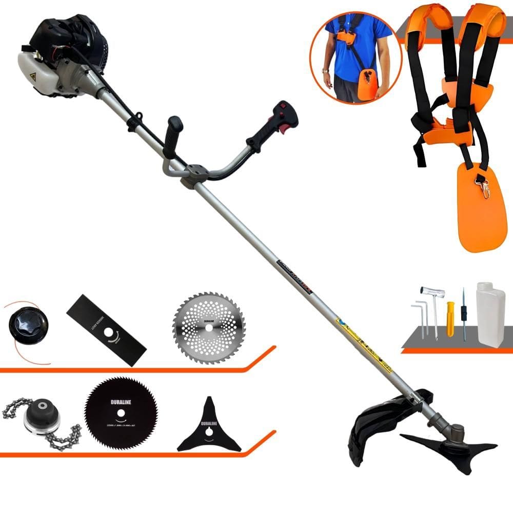 Roçadeira À Gasolina CG430B 43cc 1,7HP de Alta Performance C/ Carretel e Faca 2 Pontas + EXTRA Faca 3 Pontas, Faca 40 Dentes, Faca 80 Dentes e Trimmer