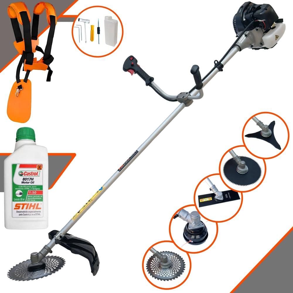 Roçadeira Profissional Anmax CG430B À Gasolina 2T 1,7HP 43cc Com Carretel, Faca 2 Pontas, Faca 3 Pontas, Faca 40 Dentes, Faca 80 Dentes + ÓLEO STIHL