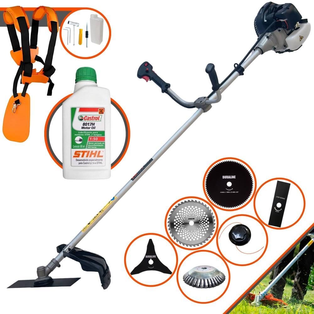 Aparador de Grama Profissional À Gasolina Anmax CG430B 43cc 1,7HP 12.000rpm Roçadeira Multifuncional Lateral Com 6 Opões de Cortes + ÓLEO STIHL 2T