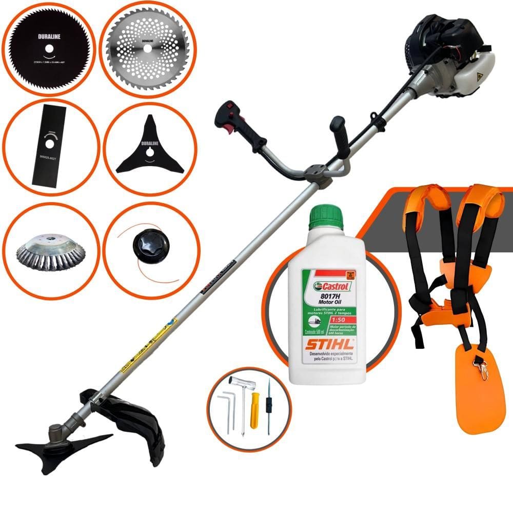 Roçadeira Lateral Anmax CG430-B 43cc Com Lâmina Facão, Lâmina 3 Pontas, Lâmina 40 Dentes Vídea, Lâmina 80 Dentes + Escova de Aço + ÓLEO STIHL 2T