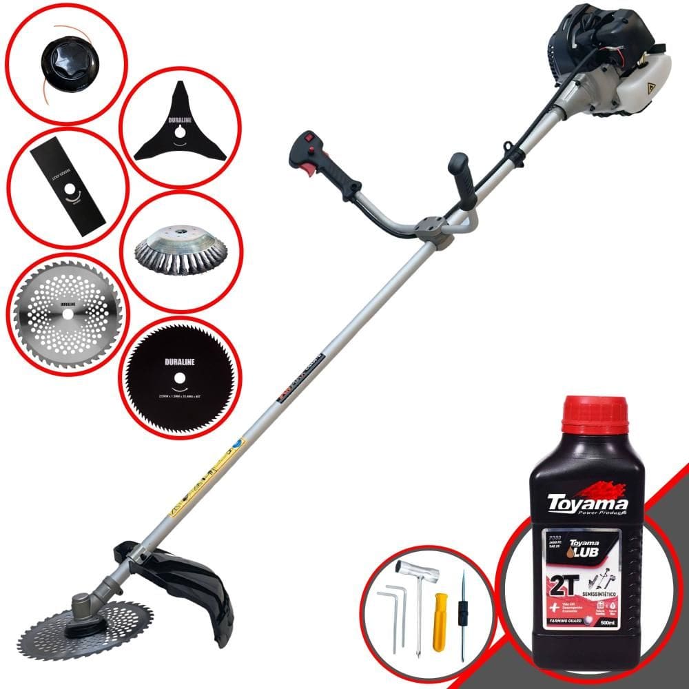 Roçadeira Lateral Anmax CG430B À Gasolina 43cc 1,7HP 6 Em 1 C/ Carretel + Faca 2 Pontas, 3 Pontas, 40 Dentes e 80 Dentes + Escova de Aço + ÓLEO TOYAMA