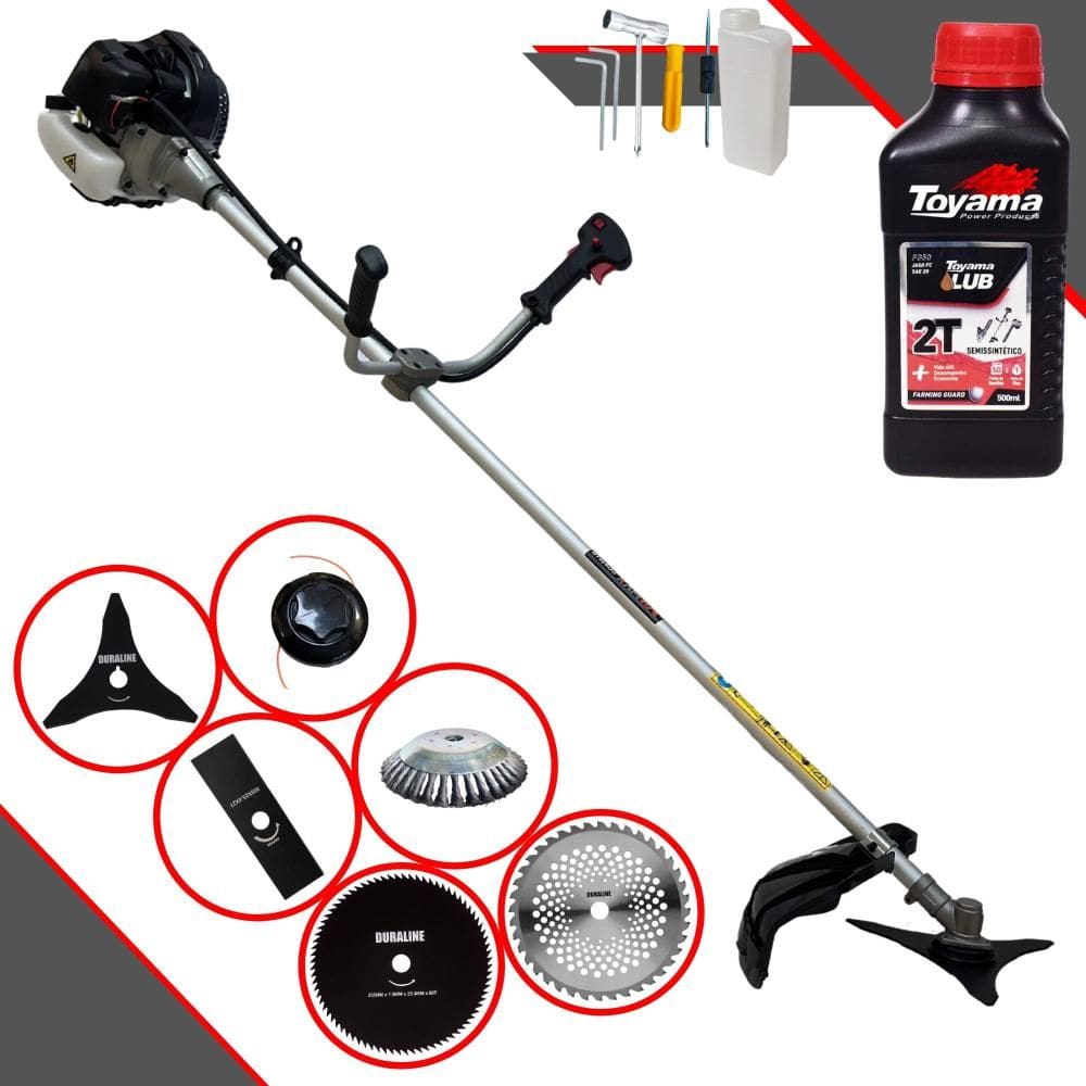 Roçadeira À Gasolina Anmax CG430B 43cc Com Carretel, Lâmina Facão, Lâmina 3 Pontas, Lâmina 40 Dentes, Lâmina 80 Dentes + Escova de Aço + ÓLEO TOYAMA