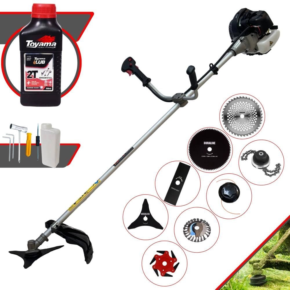 Roçadeira Multifuncional Anmax CG430B À Gasolina 2T 43cc 1,7HP de Potência Alta Rotação Com Carretel de Nylon + Kit 7 Lâminas Extras + ÓLEO TOYAMA