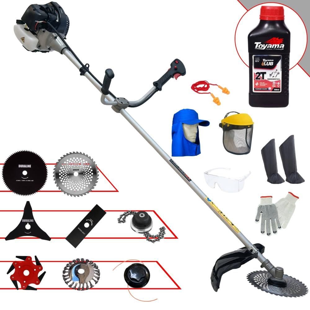 Cortador de Grama Anmax CG430-B 43cc 1,7HP 12.000rpm Roçadeira Multifuncional Completa Com Carretel de Nylon + 7 Opções de Corte + EPI + ÓLEO TOYAMA