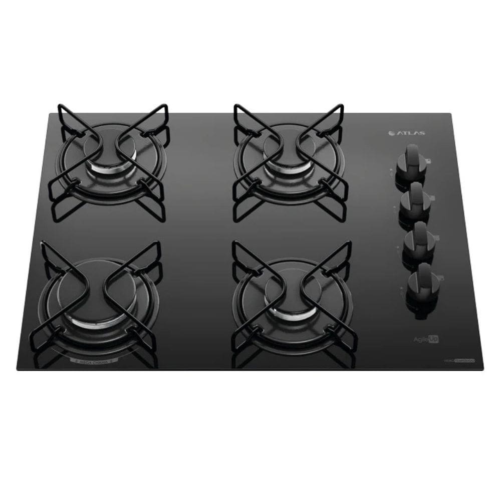 Cooktop 4 Bocas Preto com Mesa de Vidro Atlas Agile Bivolt