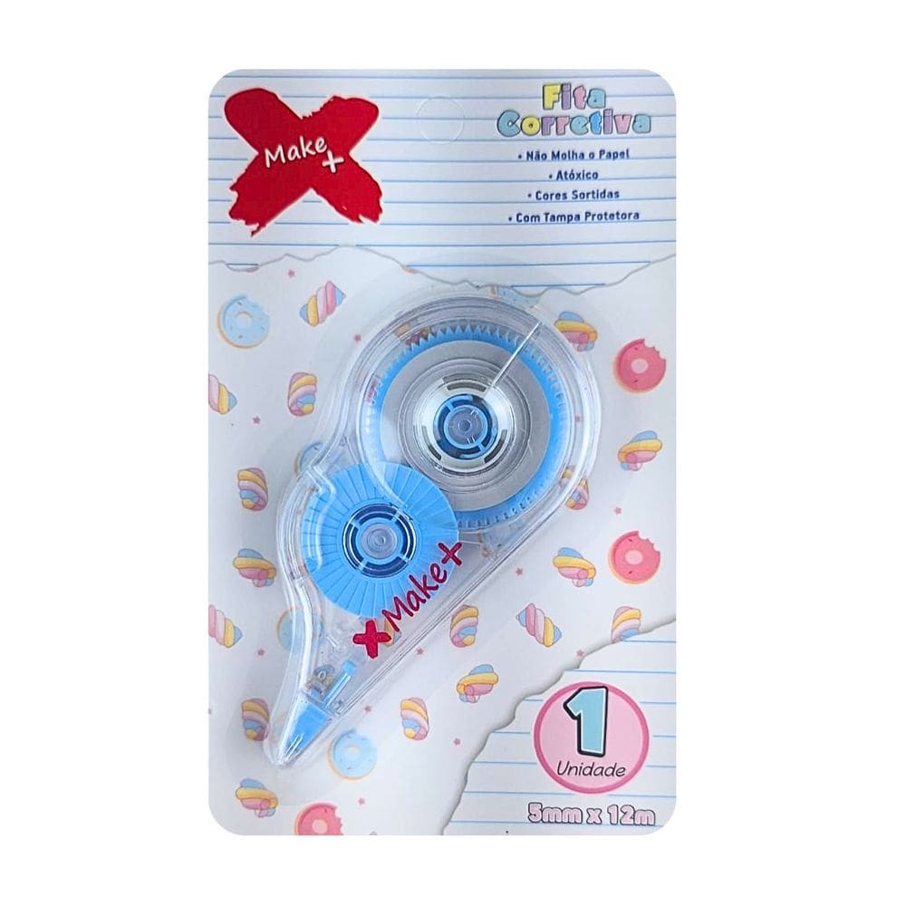 Fita Corretiva Candy Não Molha o Papel 5mmx12m c/ Tampa Protetora - Make+ | Papelaria | Material Escolar | Compacto
