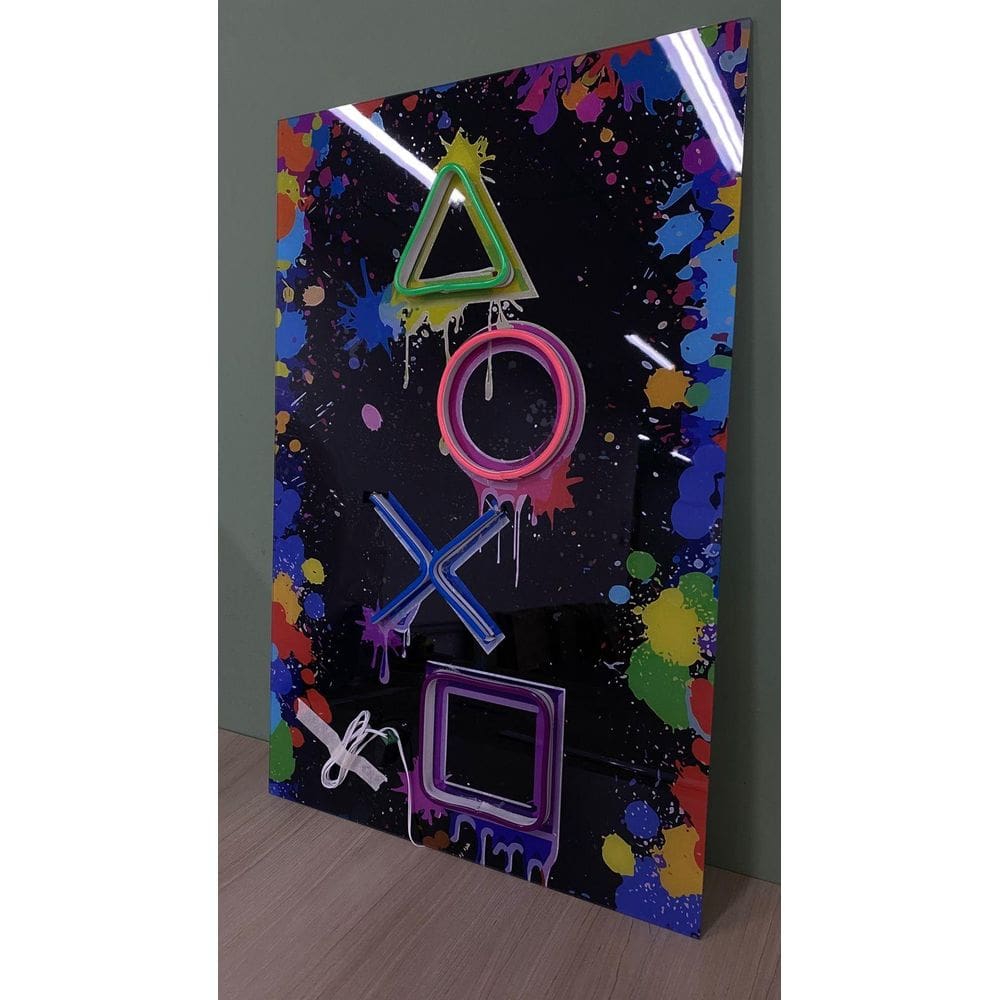 Quadro Decorativo Neon Play Para Quarto Gamer 59Cm