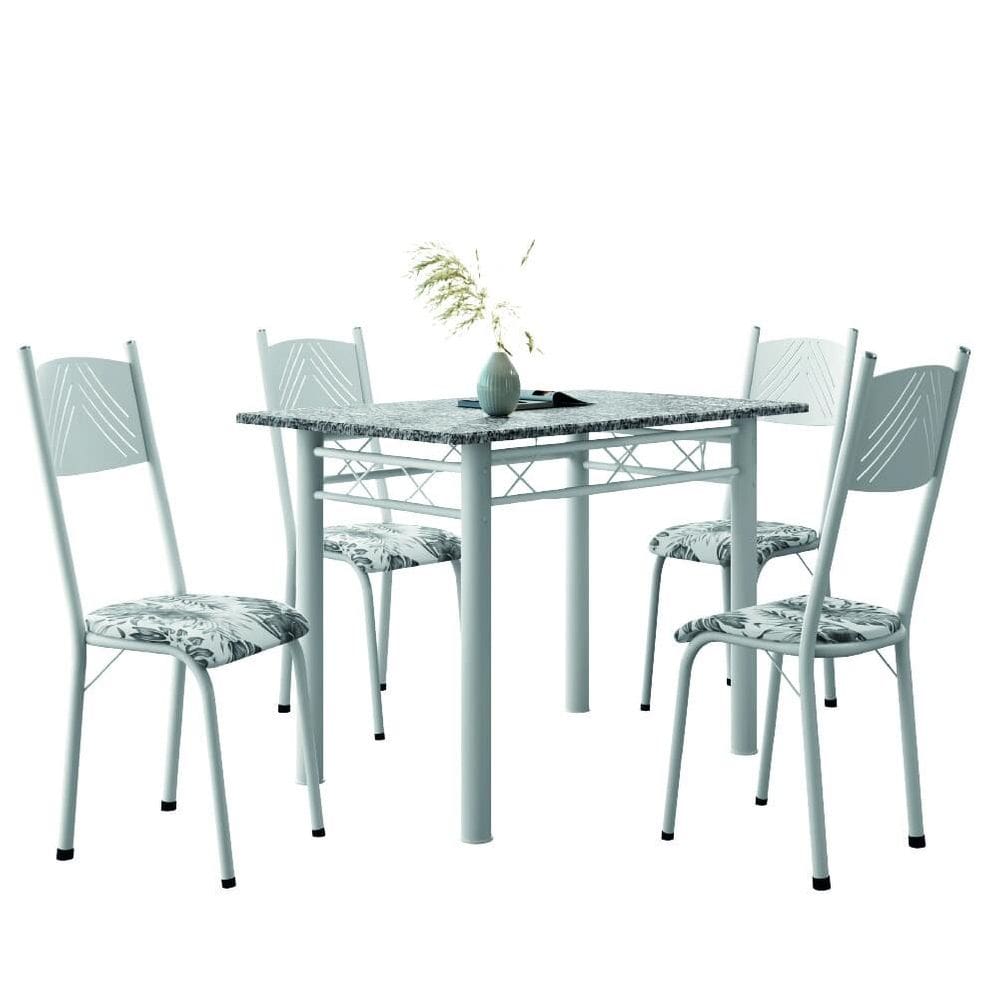 Conjunto De Mesa Sala de Jantar Sara Com 4 Cadeiras Tubular Granito 1,20m Artefamol