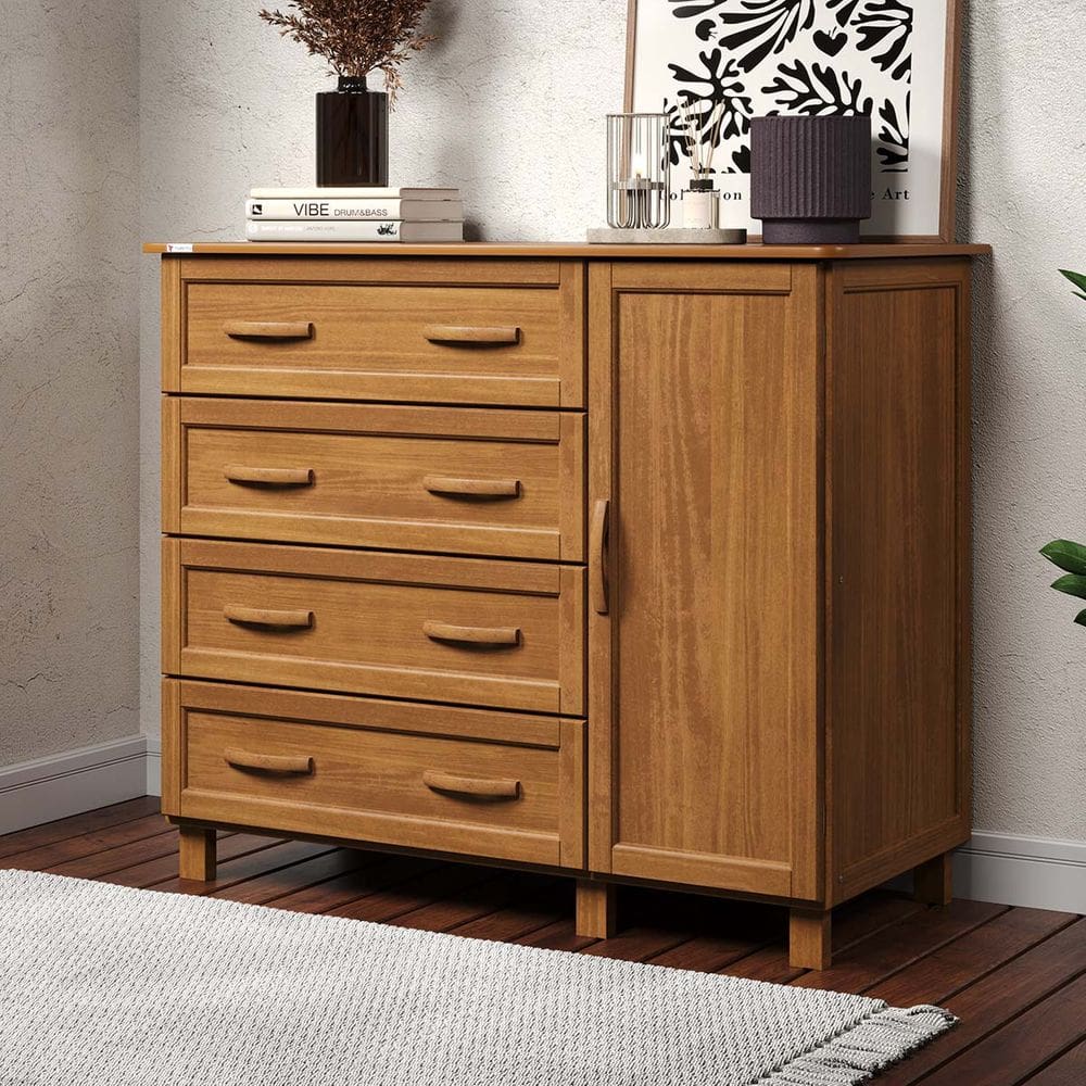 Cômoda Sapateira Veneza com 4 Gavetas Madeira Pinus Carvalho Tozzeto