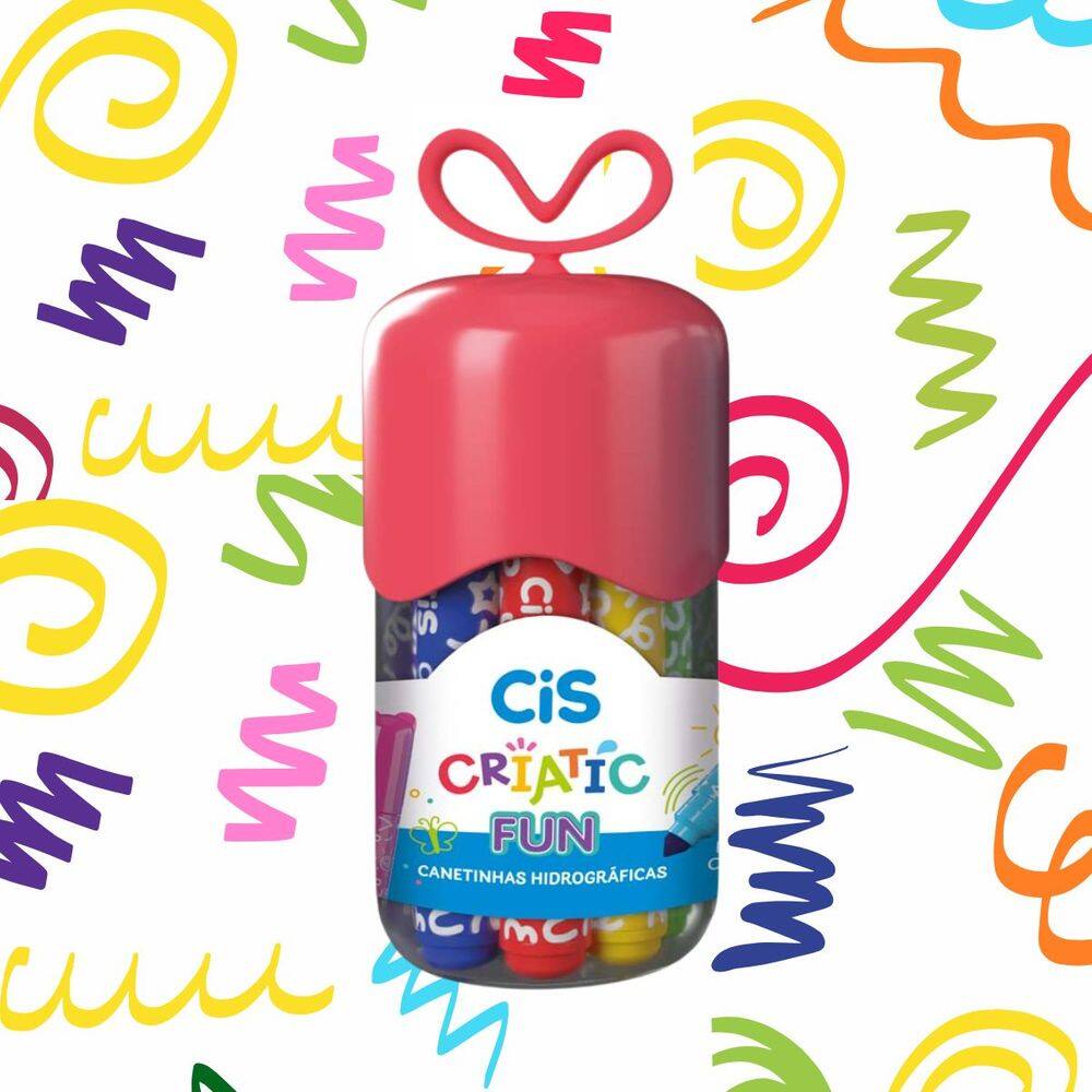 Canetinha Hidrográfica 12 Cores Pote Decorável Criatic Fun Hidrocor Canetinhas - CIS