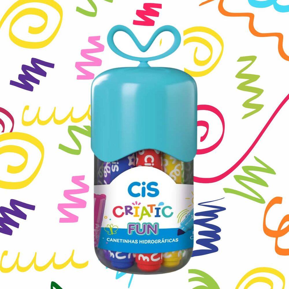 Canetinha Hidrográfica 12 Cores Pote Decorável Criatic Fun Hidrocor Canetinhas - CIS