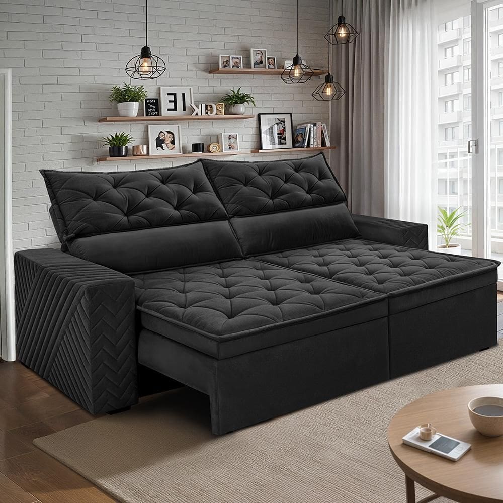 Sofá Retrátil e Reclinável 2,30m Essence. Velusoft Cama inBox