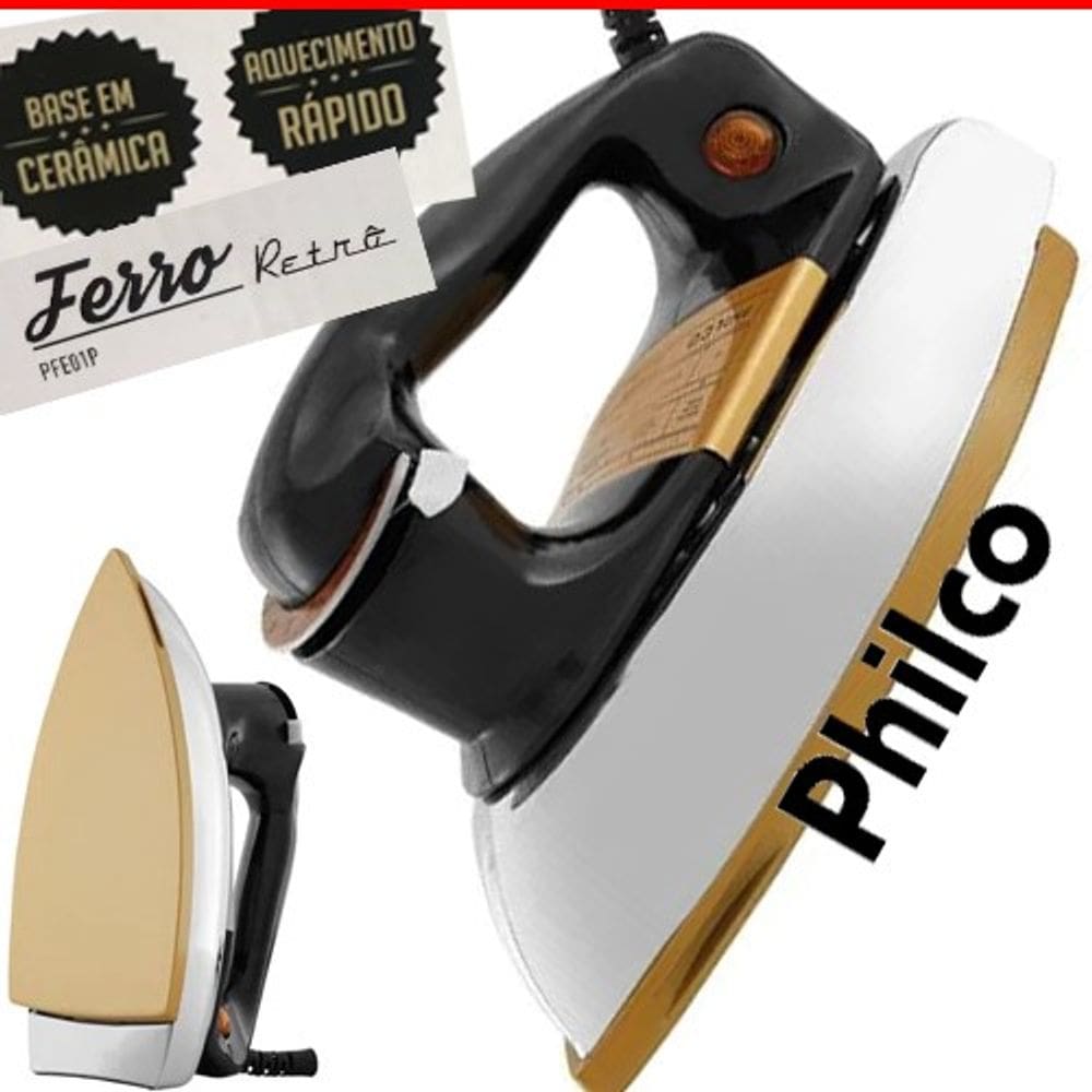 Ferro de Passar Roupa Philco a Seco 1000w Antigo PFE01P Retrô