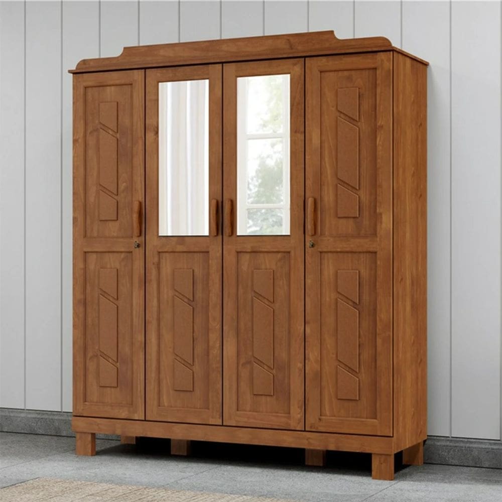 Guarda Roupa Roupeiro 4 Portas com Espelho Linha Cobre 1272C Castanho Finestra