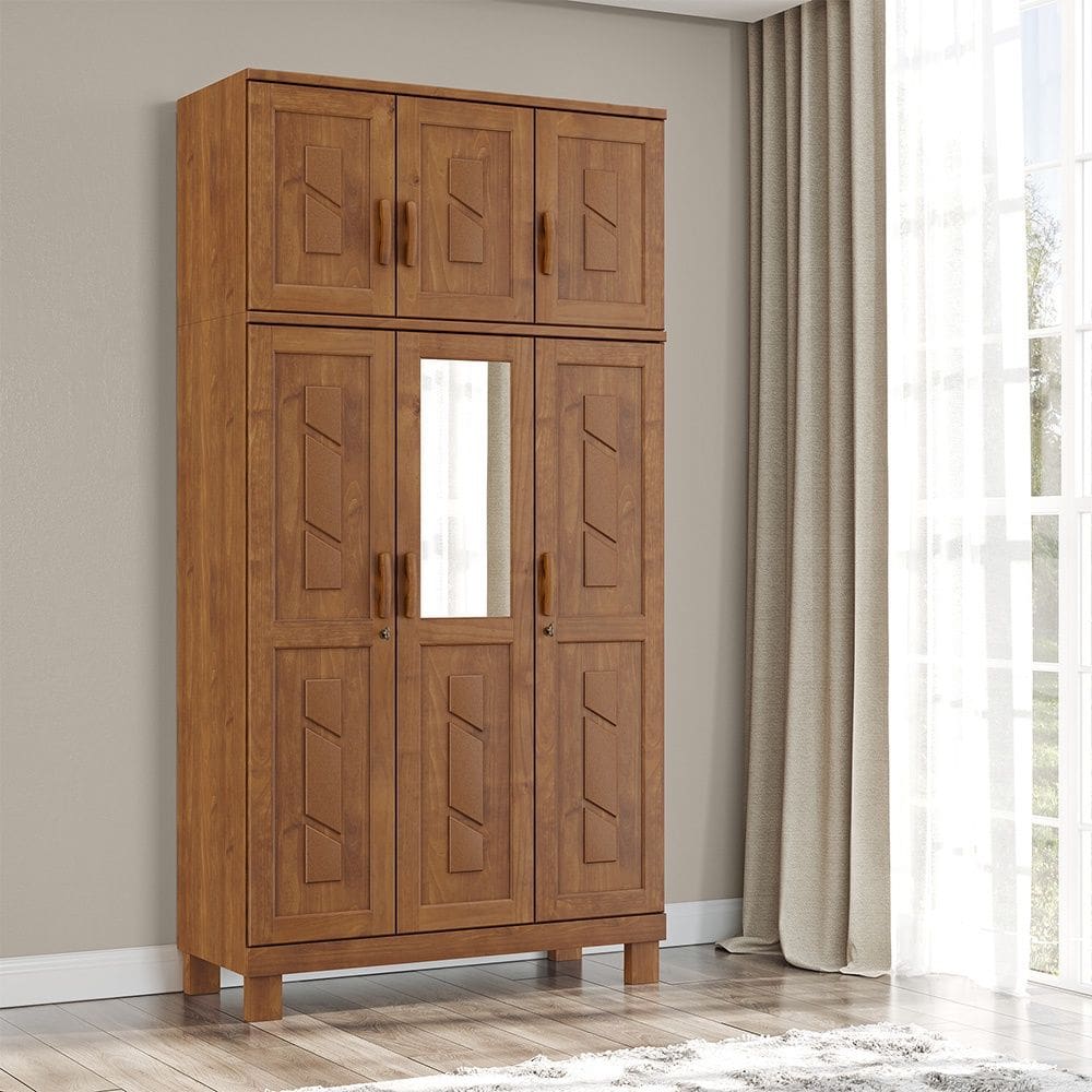 Guarda Roupa Bipartido 6 Portas com Espelho Linha Cobre 1274C Castanho Finestra