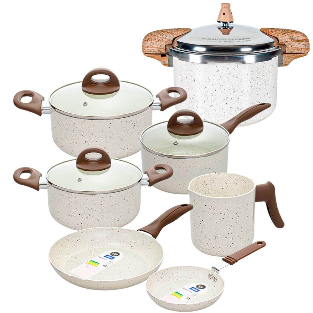 Jogo de Panelas Com Panela de Pressão Ceramic Life Smart Plus Vanilla 7 Peças - Brinox