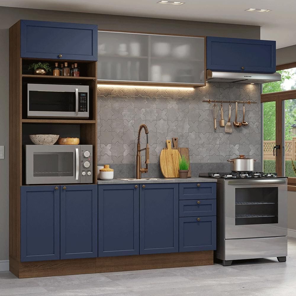 Armário de Cozinha Completa 270 cm Rustic/Azul Vik Madesa 03