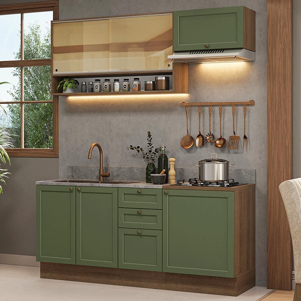 Armário de Cozinha Completa 180 cm Rustic/Verde Vik Madesa 05