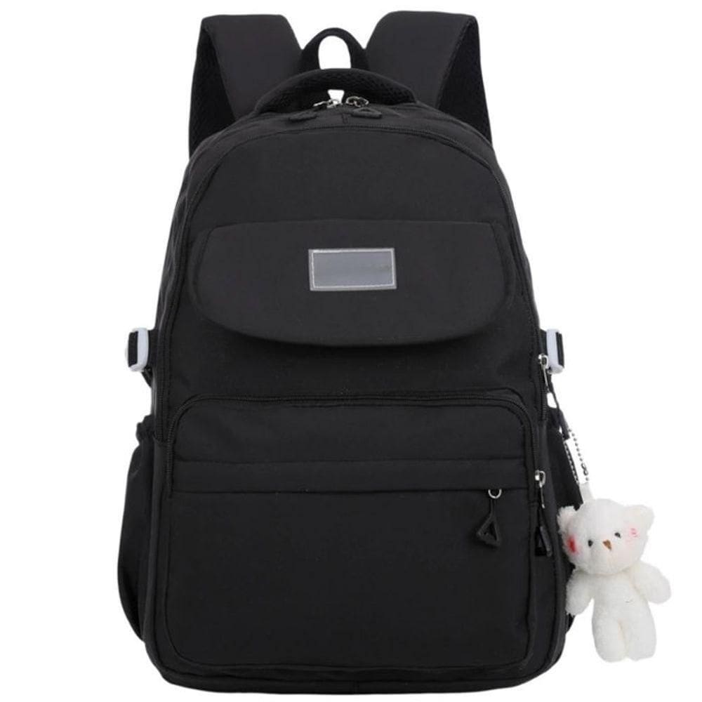 Mochila Unissex Reforçada Impermeável Para Notebook 15.6 Faculdade Escola Passeio Com Pelúcia Preto Unissex