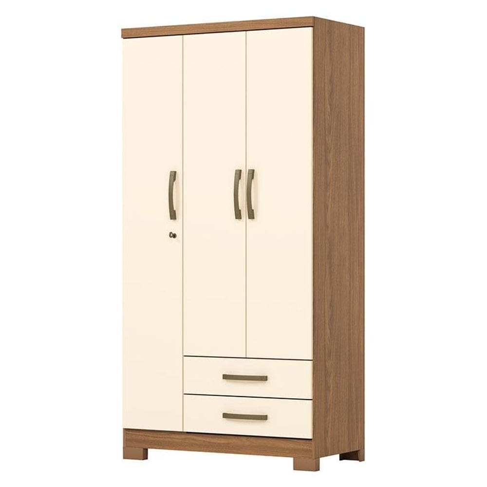 Guarda Roupa Solteiro Açai 3 Portas 2 Gavetas com Chave Nature Off White - Henn