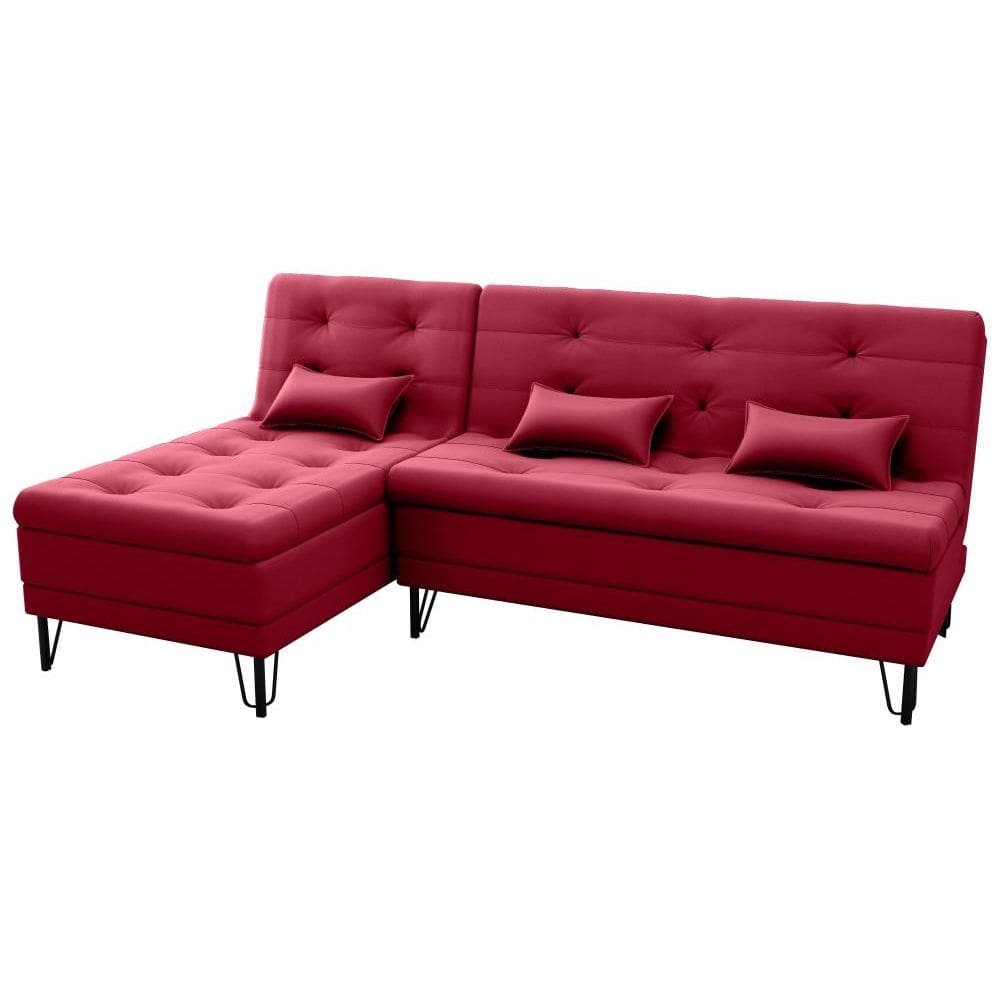 Sofá Cama e Chaise 3 lugares 200cm Nice Vinho Matrix