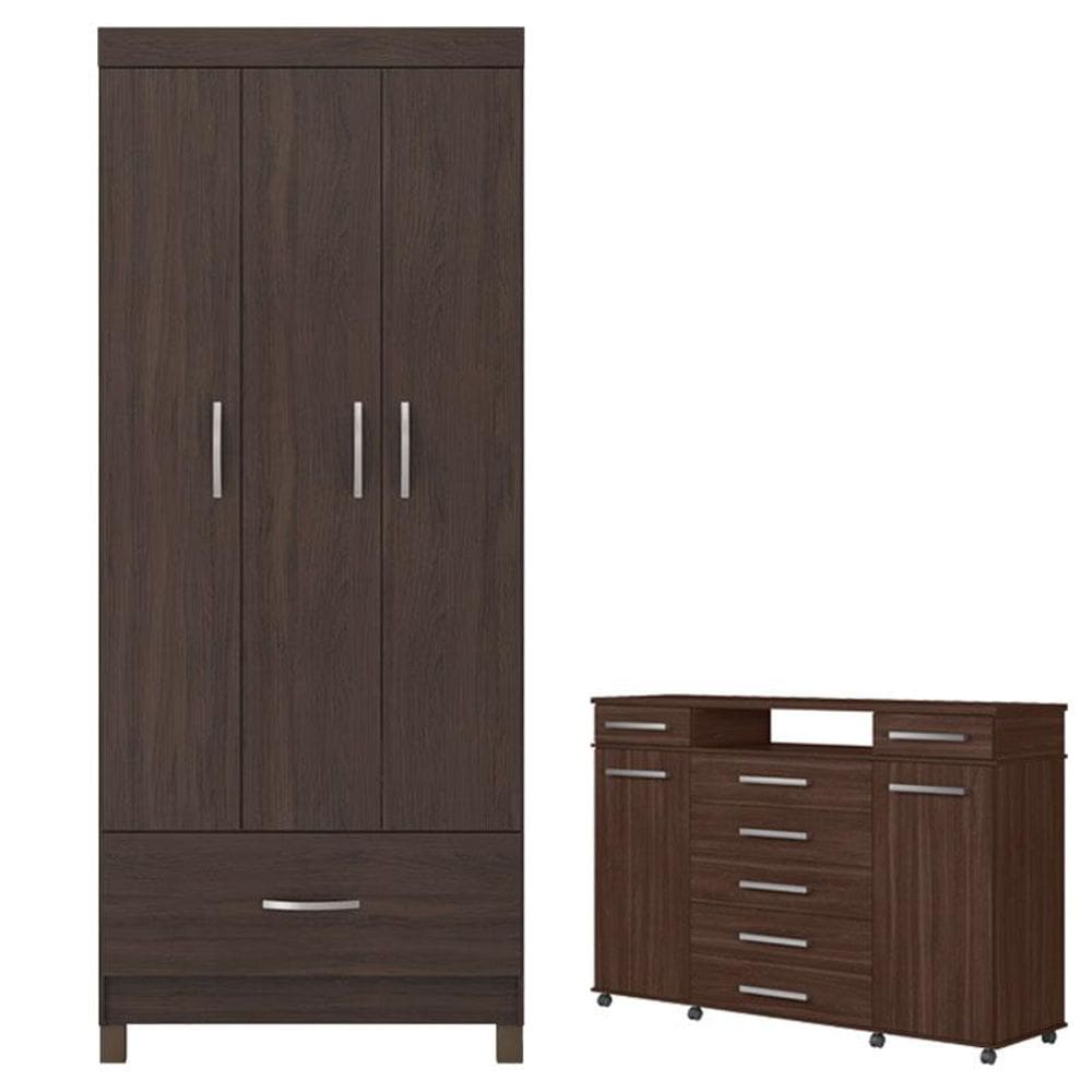 Guarda Roupa Solteiro Prince com Cômoda London Café - Demóbile