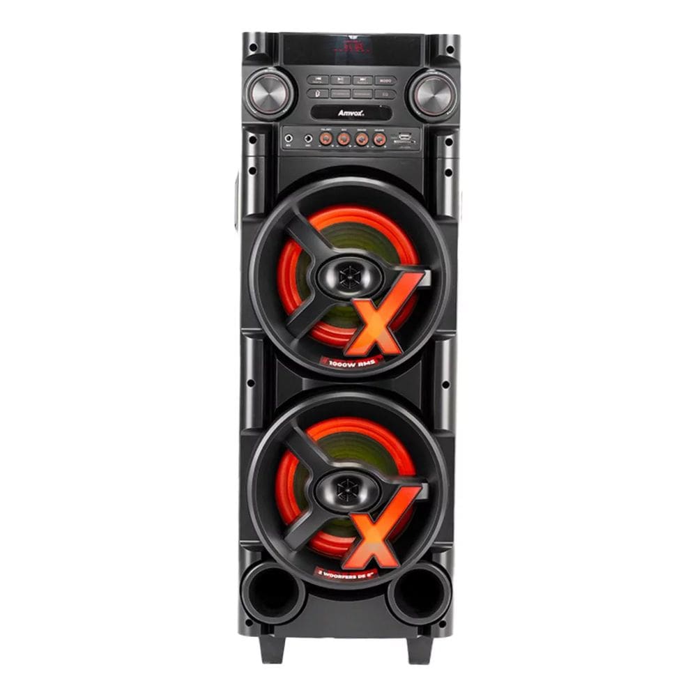 Caixa Amplificada Amvox ACA 1000 NEWX 2 Woofers 8" 1000W Bluetooth Preta SFM