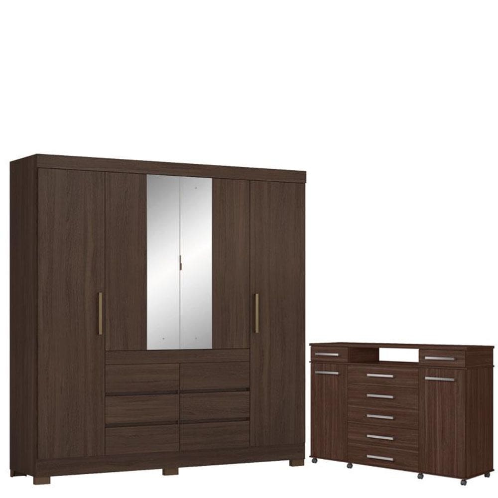 Guarda Roupa Casal Cádis com Cômoda London Café - Demóbile