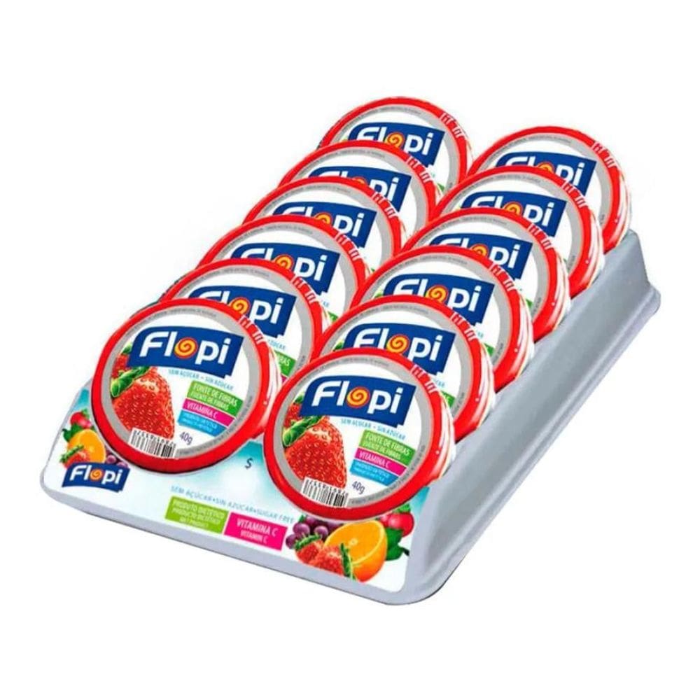 Bala Sem Açúcar Flopi Morango Lata 40g C/ 12unid