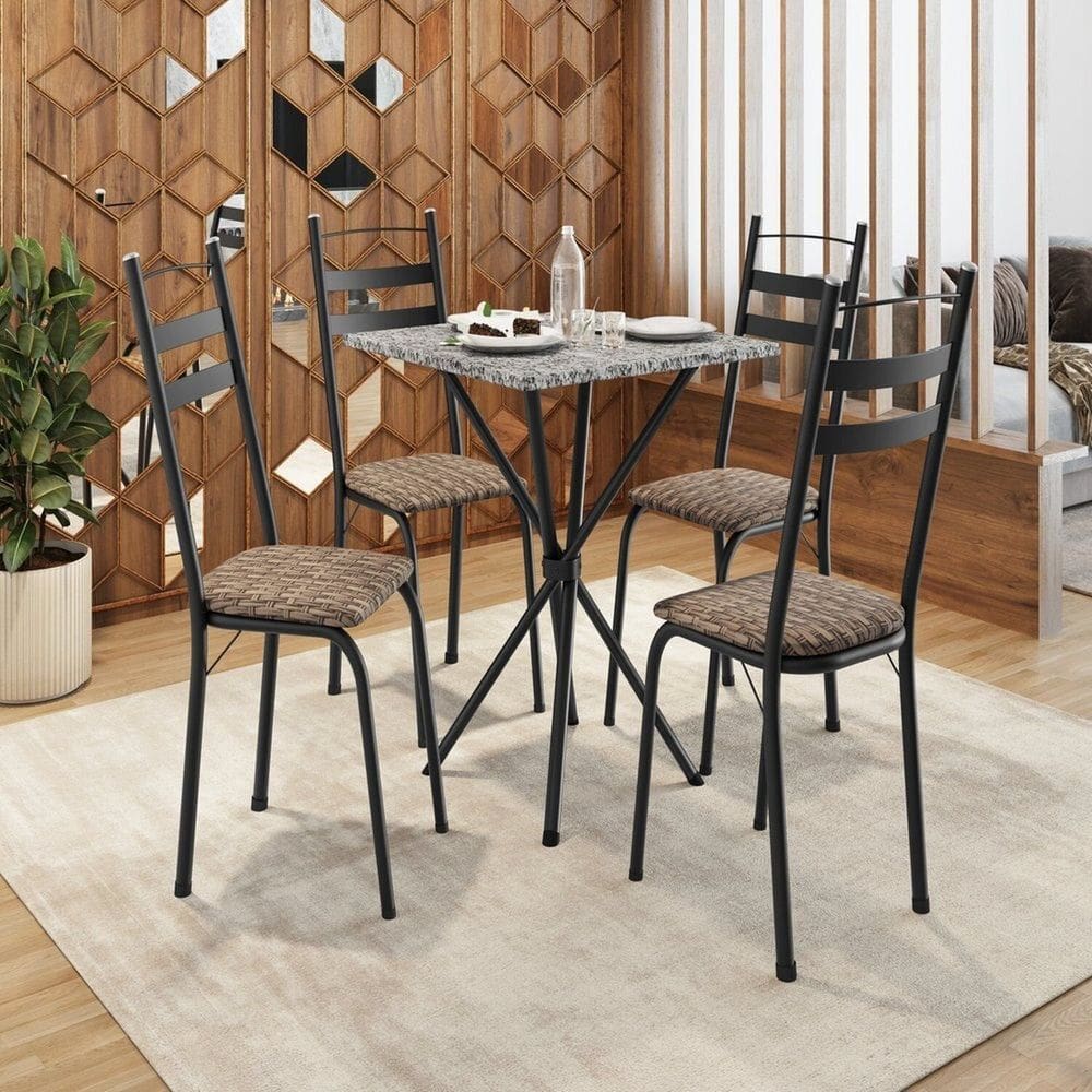 Conjunto de Mesa com 4 Cadeiras Leia Preto/Rattan/Ocre