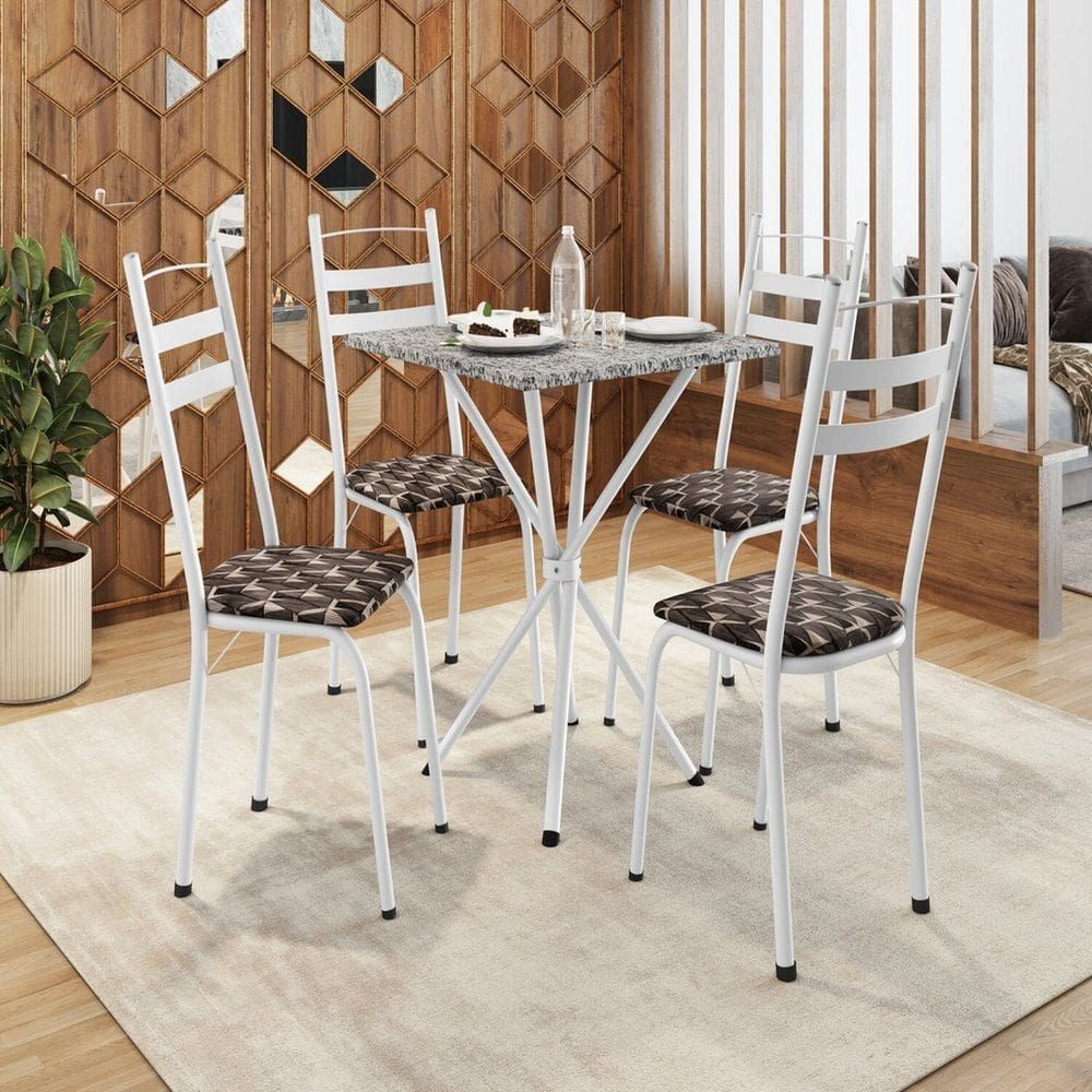 Conjunto de Mesa com 4 Cadeiras Leia Branco/Mosaico Palha/Ocre