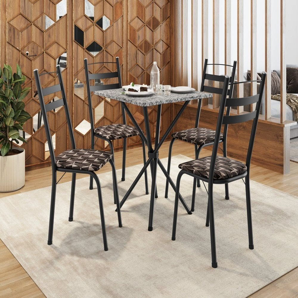 Conjunto de Mesa com 4 Cadeiras Leia Preto/ Palha/ Ocre