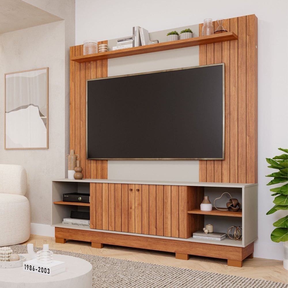 Estante para Tv 70 Polegadas Home 100% Mdf Caribe Cinamomo /Off White