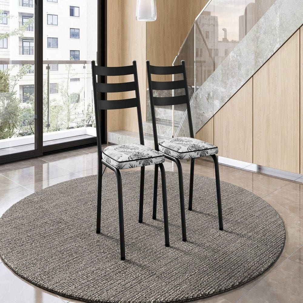 Conjunto com 2 Cadeiras para Cozinha Europa Preto/ Cinza
