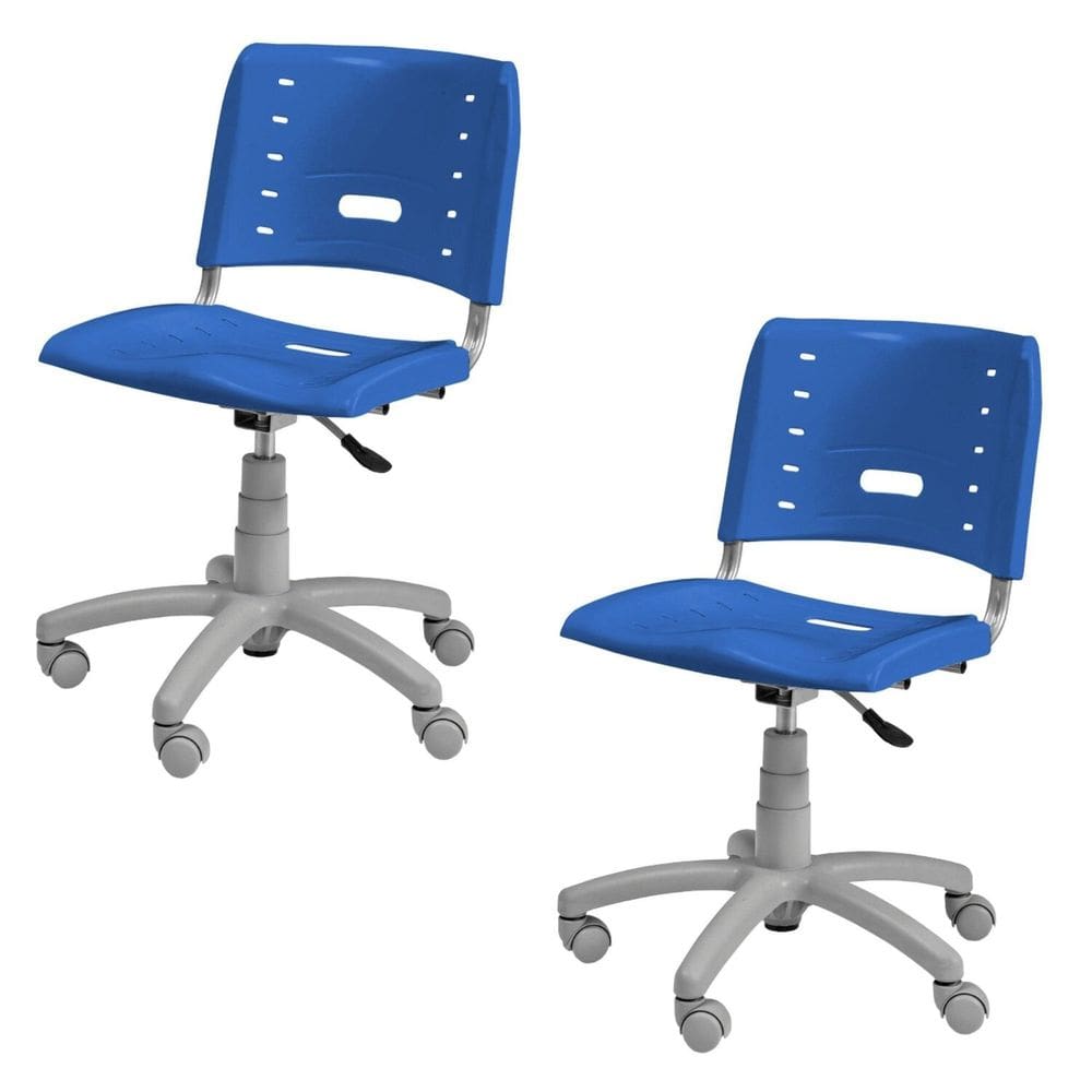 Conjunto 2 Cadeiras de Escritório Base Giratória Elo Azul/Cinza