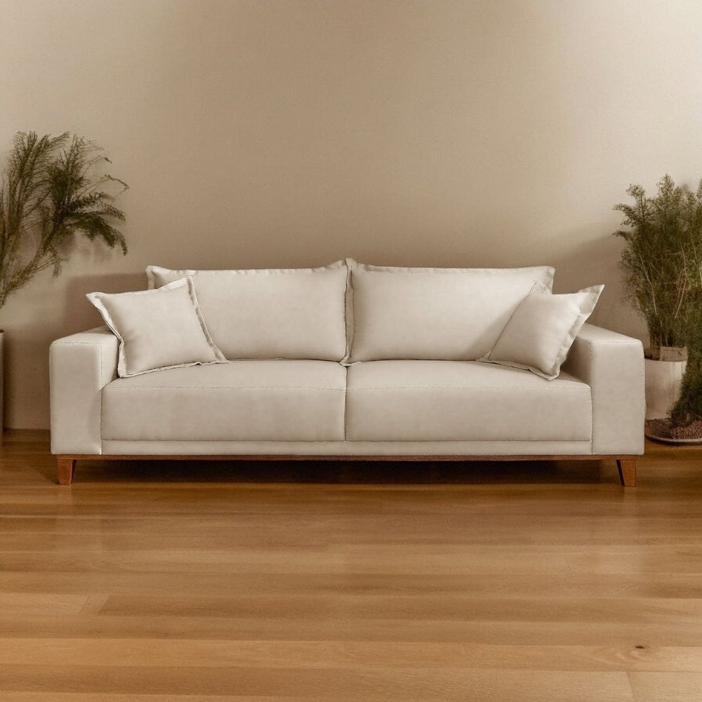 Sofá para Sala de Estar Fixo 4 Lugares Argos Bege Claro