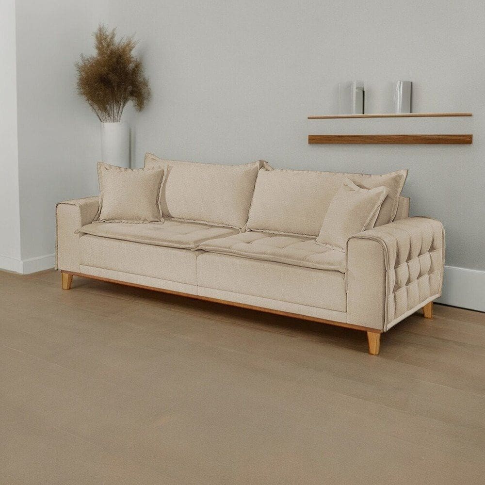 Sofá para Sala de Estar Fixo 4 Lugares Orfeu Luxo Bege