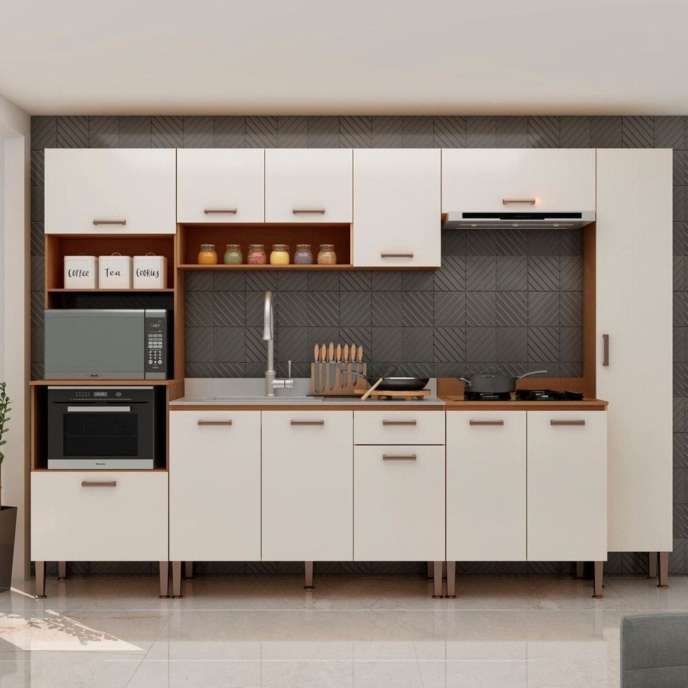 Cozinha Completa 6 Peças 100% Mdf Essência Freijo/White laca