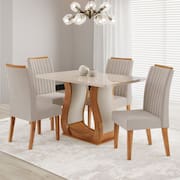 Conjunto Sala de Jantar Mesa 120x80,7cm Tampo com Vidro 4 Cadeiras Inspirare Mel/Off White/Bege