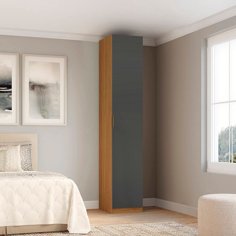 Guarda-roupa Modular 1 Porta 100% Mdf Altezza Freijó/Titânio