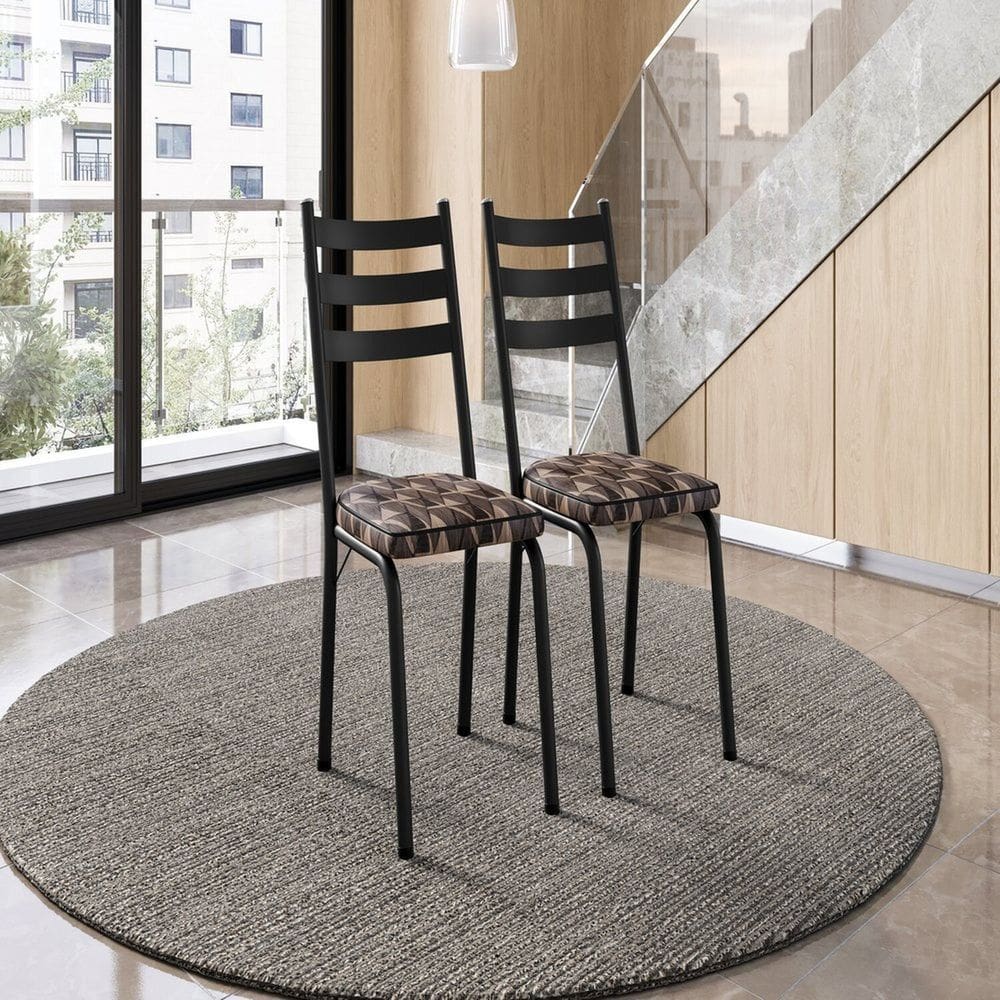 Conjunto com 2 Cadeiras para Cozinha Europa Preto/ Mosaico Palha
