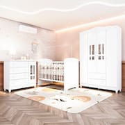 Quarto de Bebê Completo 3 Peças Berço 3 em 1 Eloá Branco